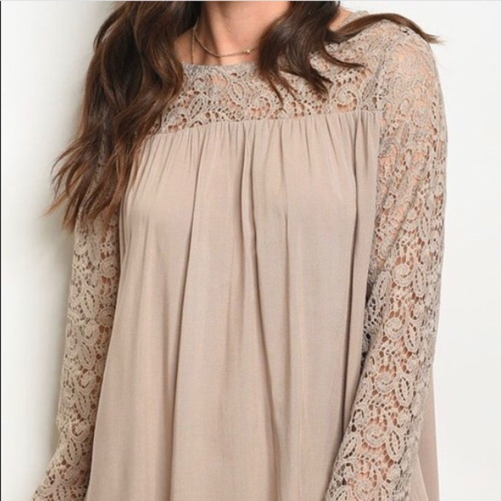 CLEARANCE!!! Taupe Lace Detail Tunic Dress